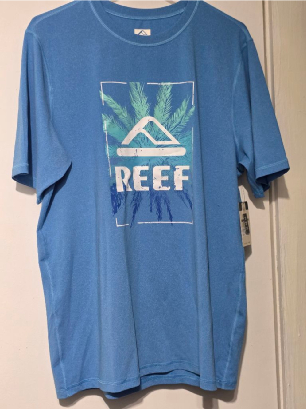 Men's Reef Blue Short Sleeve Tee with Palm Graphic Size L